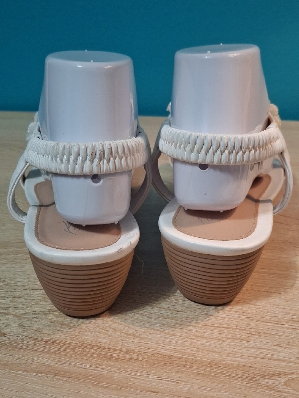 Women's Ivory Floral T-Strap Sandals with Crystal Accents Size 43 - Picture 5 of 9
